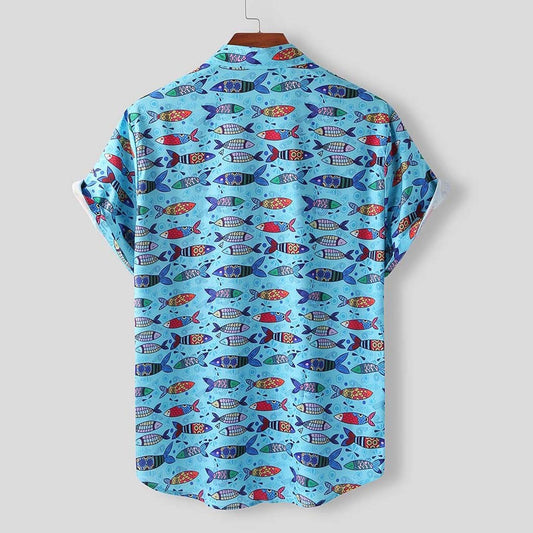 Digital printed cardigan short sleeve casual shirt
