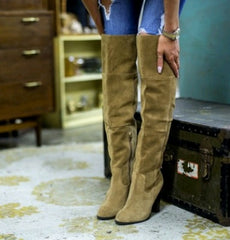 Sheepskin over the knee boots professional custom tube round with high heels