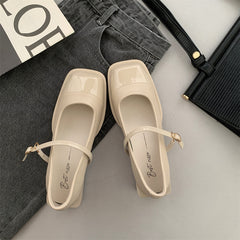 French Niche Mary Jane Black Square Toe Shoes