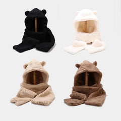 Two-piece Warmth Hat And Scarf With Thickened Bear Ears