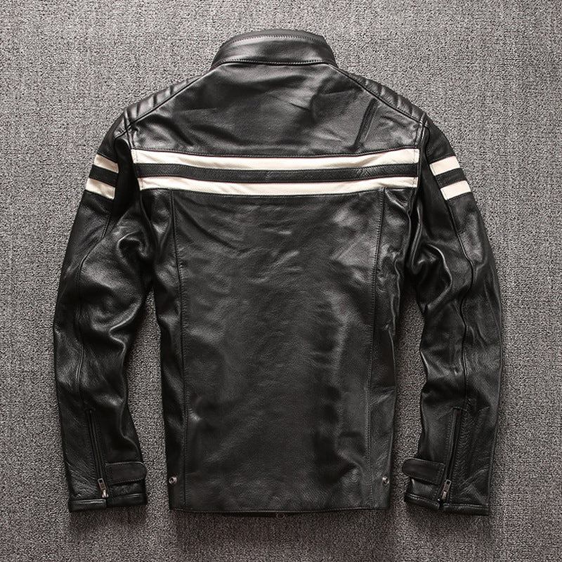 Stand collar motorcycle leather jacket - view 2
