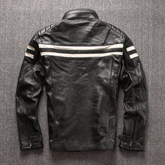 Stand collar motorcycle leather jacket - view 2