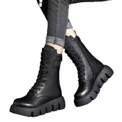 Retro Boots For Women Lace-up Shoes Autumn And Winter Versatile Top Buckle British Boots