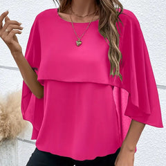 Women's Summer Chiffon Blouses Casual Scoop Neck Cape Sleeve Tunic Tops Shirts