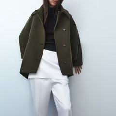 French Coat  Polo Collar Blended Short Cape Sleeve Coat