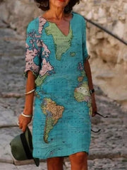 Floral Tunic V-neck A-line Dress