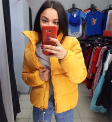 Winter solid color warm cotton puffer coat