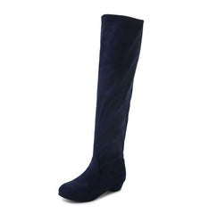Over the knee long tube women's boots round head low heel suedE