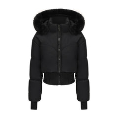 Women's Hooded Large Fur Collar Short Cotton Jacket