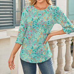 Womens Dressy Casual 3 4 Sleeve Tops Summer Trendy Puff-Sleeve Crew Neck Blouses With Smocked Cuffs