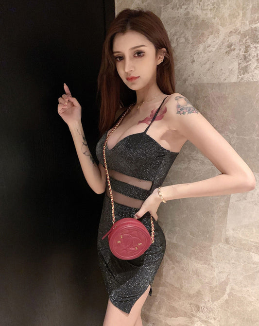 Mesh gauze suspender dress