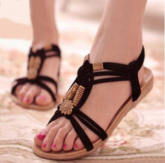 summer new bohemian sandals women's shoes cross straps flattoe students beach shoes