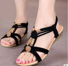 summer new bohemian sandals women's shoes cross straps flattoe students beach shoes