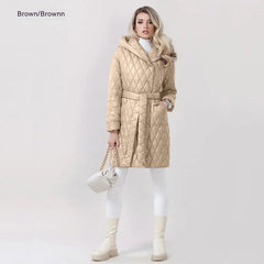 Fashion Woman Cotton Dress Coat Solid Color Hooded Warm Puffer Jacket
