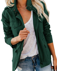 Women's Casual  Solid Color Loose Zip Lapel Jacket