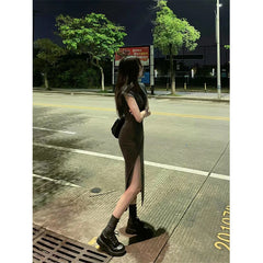 French Knitted Slim Fit Split Dress For Women