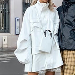 Loose skinny puff sleeve trench coat