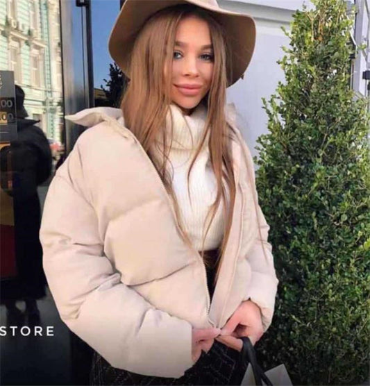 Winter solid color warm cotton puffer coat