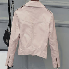 Ladies washed PU leather motorcycle jacket - view 2