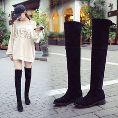 autumn and winter small pepper thick with over the knee boots ladies black flat low heel stovepipe long boots