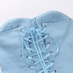 Y2K Denim Tube Vest Top With Back-tied Design INS Fashion Crop Corset Tank For Women Clothing