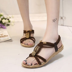 summer new bohemian sandals women's shoes cross straps flattoe students beach shoes