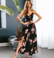 European and American sling retro loose digital printed beach dress long skirt