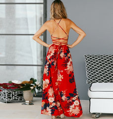 European and American sling retro loose digital printed beach dress long skirt