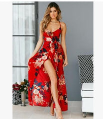 European and American sling retro loose digital printed beach dress long skirt