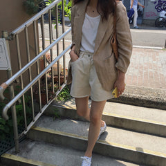 Fashion casual loose cotton hemp suit coat
