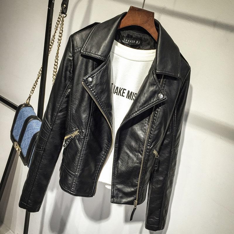 Ladies washed PU leather motorcycle jacket - Fashionoto