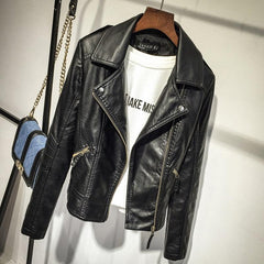 Ladies washed PU leather motorcycle jacket - Fashionoto