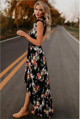 Sleeveless printing irregular dress