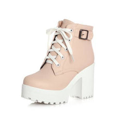EAVE CAT 3 Color Winter Lace-Up Sexy Women Boots Fashion Platform High Square Heels Black Buckle Ankle Boots