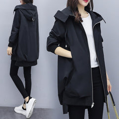 Loose Casual Hooded Mid-Length Trench Coat