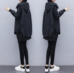 Loose Casual Hooded Mid-Length Trench Coat
