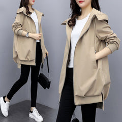Loose Casual Hooded Mid-Length Trench Coat