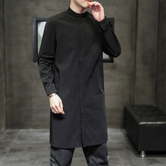 Retro Fashion Solid Color Casual Stand Collar Mid Length Windbreaker Jacket Men's Jacket