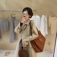 Mid-Length Versatile Khaki Windbreaker Jacket