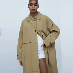 Single Breasted Khaki Solid Hooded Windbreaker