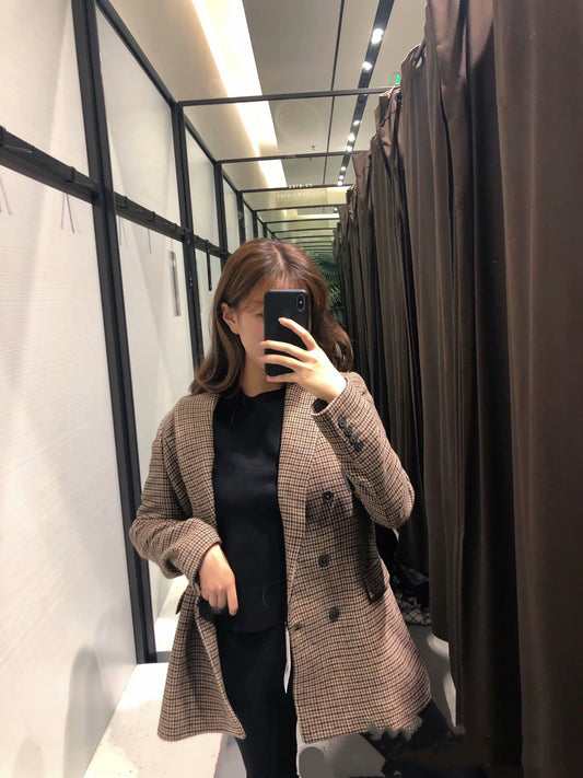 Women's Fashion Plaid Wool Suit Jacket Women