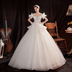 Angel''s wedding dress court fashion French bride champagne petals one shoulder wedding dress