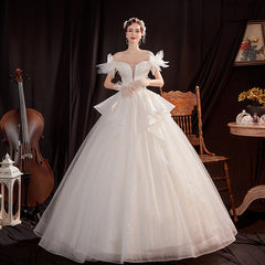 Angel''s wedding dress court fashion French bride champagne petals one shoulder wedding dress