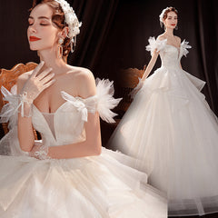Angel''s wedding dress court fashion French bride champagne petals one shoulder wedding dress