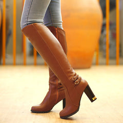 Over-The-Knee Leather Boots With Large Heels