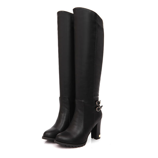 Over-The-Knee Leather Boots With Large Heels