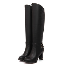 Over-The-Knee Leather Boots With Large Heels