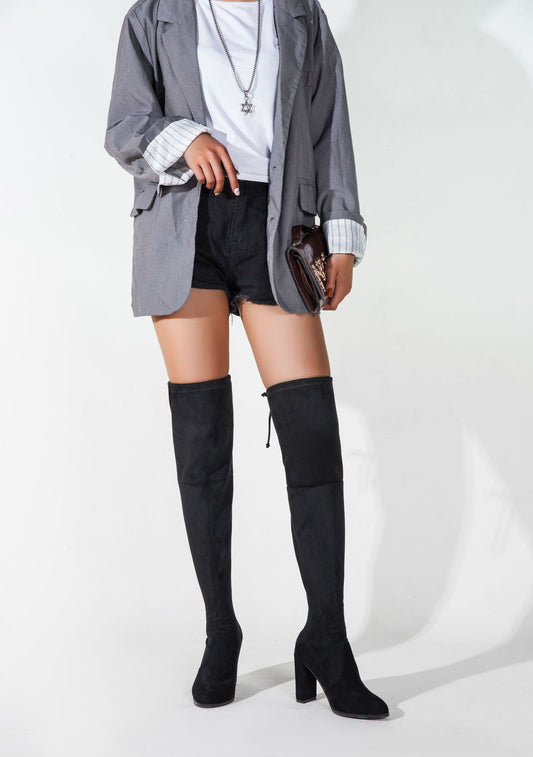 Autumn And Winter Black Over-The-Knee Boots Pointed Suede Women Top Fashion Boots