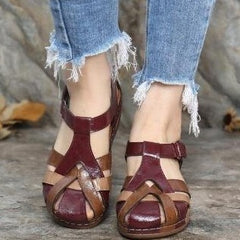 Summer Hollow Sandals Female Round Toe Wedge With Hollow Large Size Sandals