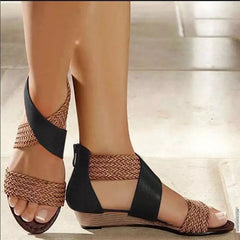 Hollow Braided Strap Ladies Sandals Open Toe Wedge Sandals